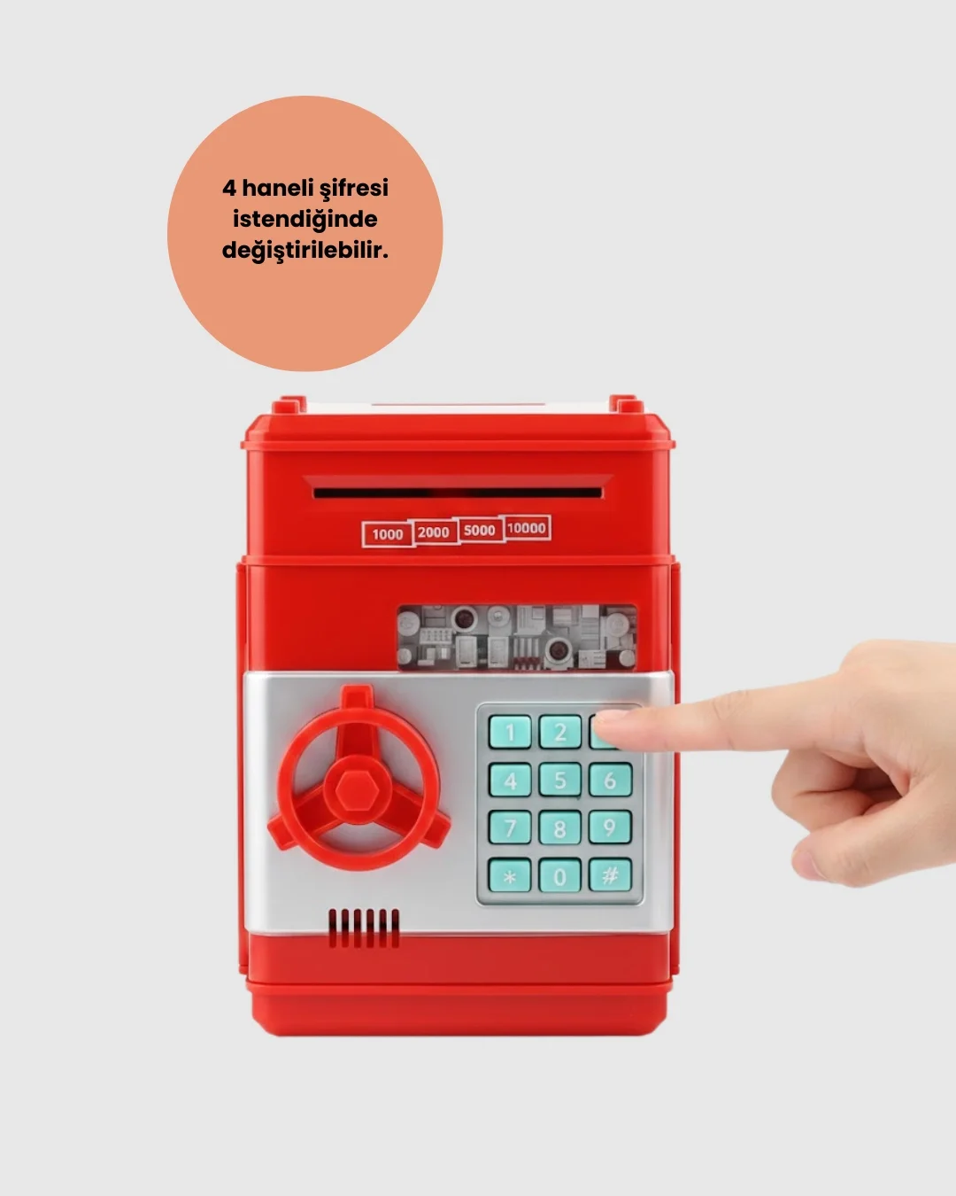 İthalat® Kırmızı ATM Kasa Tipi Para Biriktirme Kumbarası