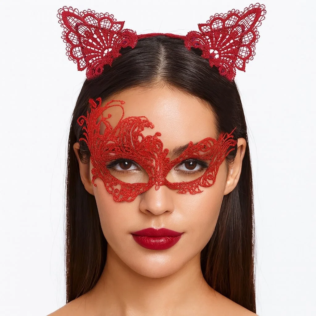 İthalat® Kırmızı Dantel Maske ve Taç Seti 1 No - Kostüm Seti İthalat® Kırmızı Dantel Maske ve Taç Seti 1 No - Kostüm Seti