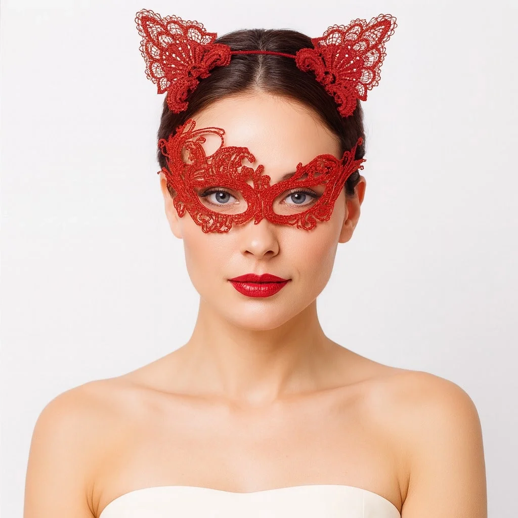 İthalat® Kırmızı Dantel Maske ve Taç Seti 1 No - Kostüm Seti İthalat® Kırmızı Dantel Maske ve Taç Seti 1 No - Kostüm Seti
