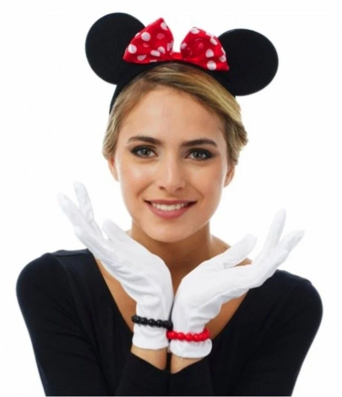 İthalat® Kırmızı Fiyonklu Minnie Mouse Tacı ve Beyaz Eldiven Seti