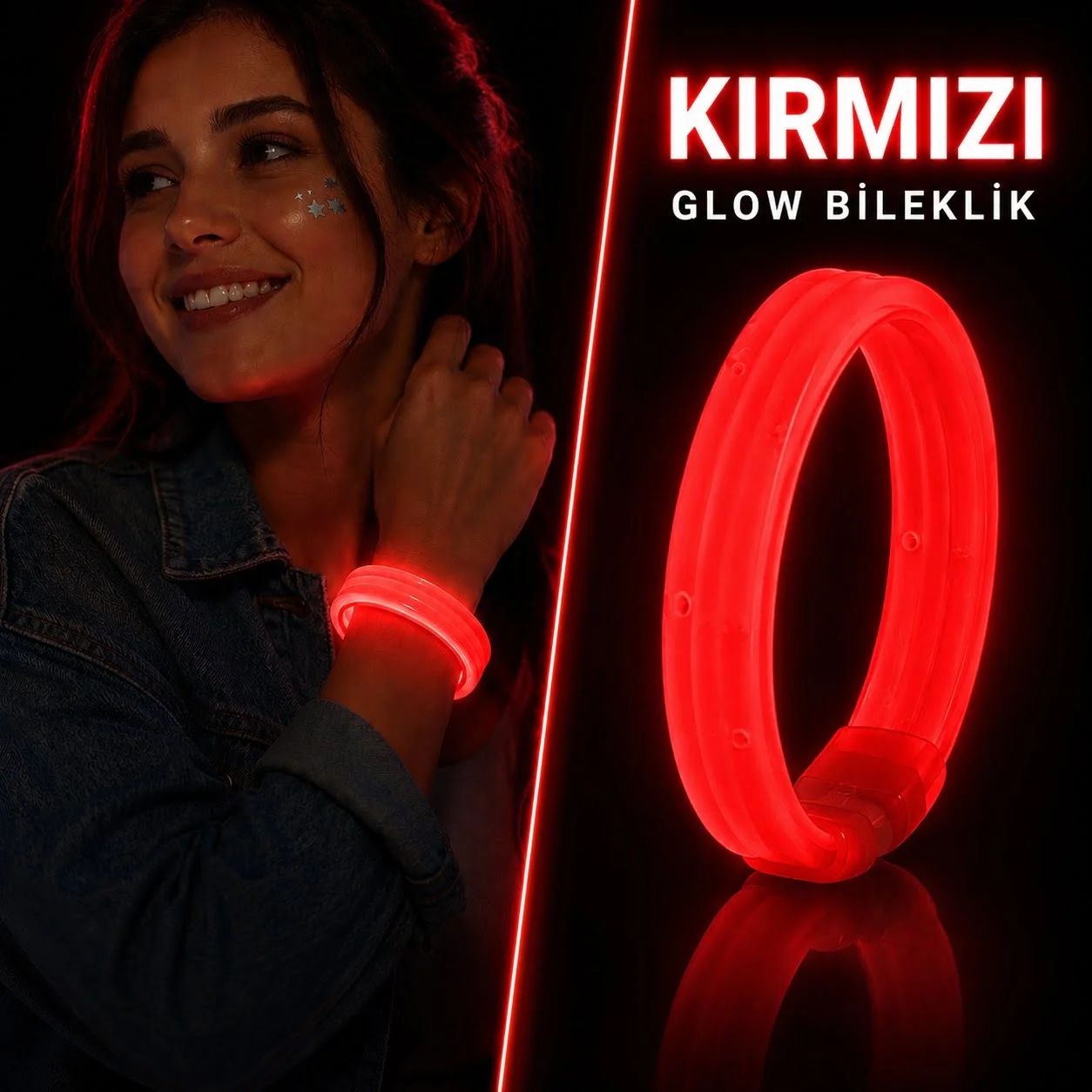 İthalat® Kırmızı Kalın Glow Bileklik – Kırılarak Yanan Parti ve Festival Bilekliği