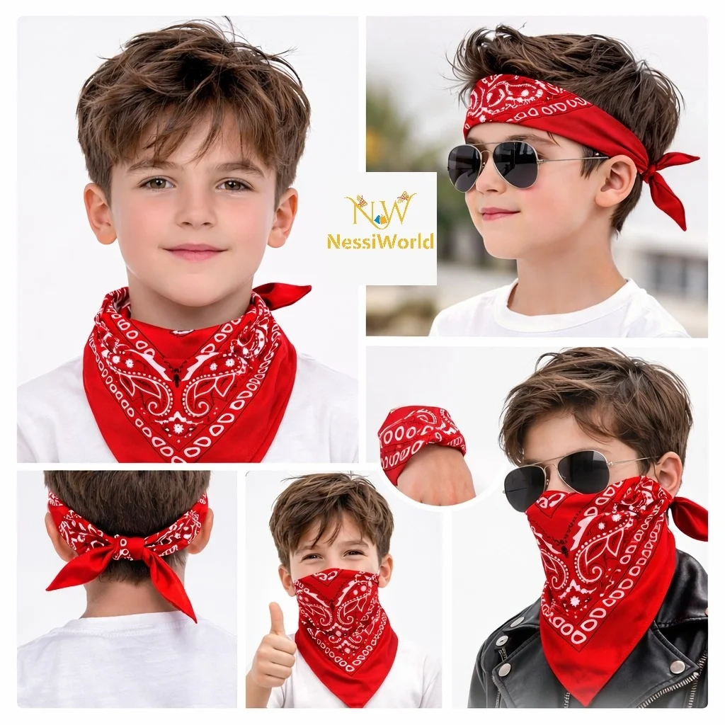 İthalat® Kırmızı Kovboy Fuları Çocuk Bandana Western Desenli Boyun Fuları