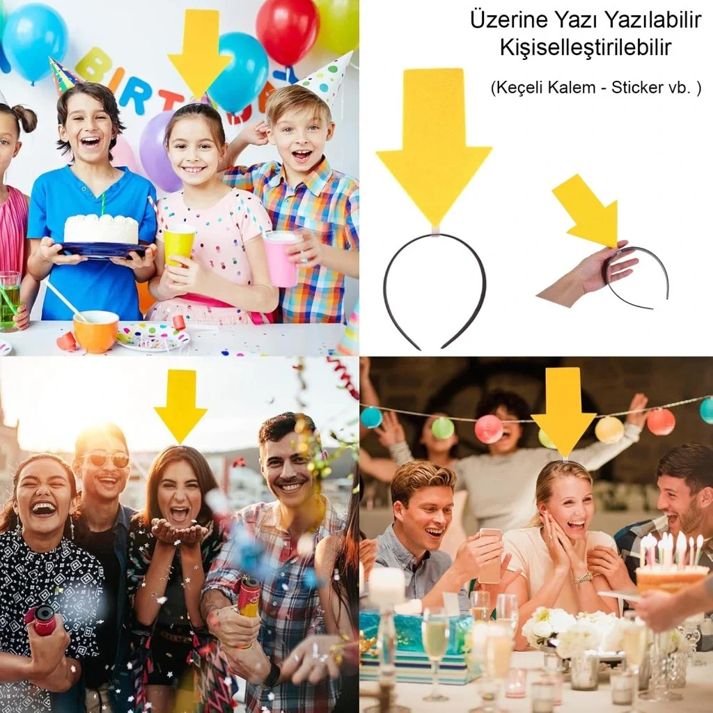 İthalat® Kişiselleştirilebilir Ok Taç – Üzerine Yazı Yazılabilen Parti Tacı Sarı Renk