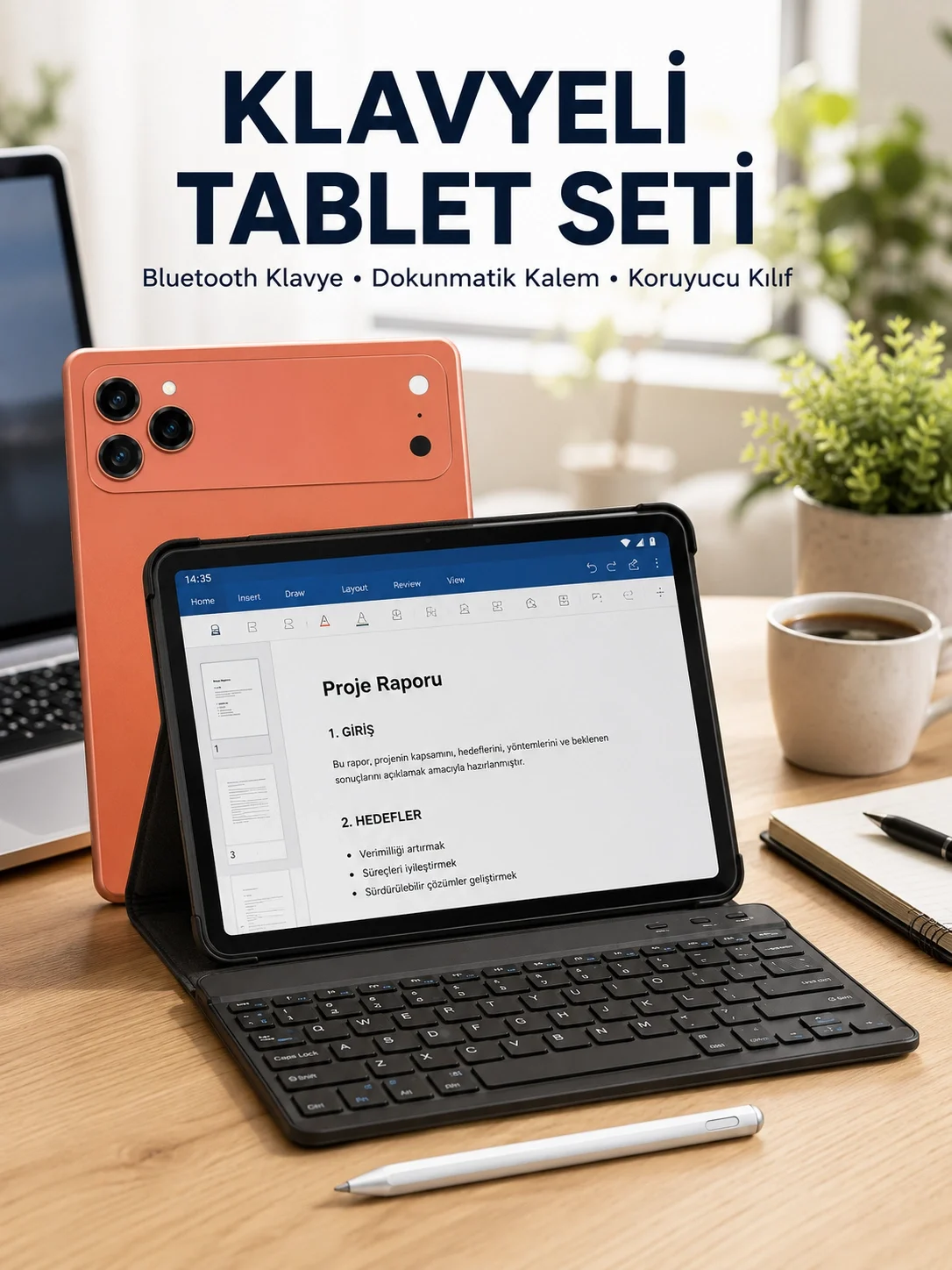 İthalat® Klavyeli Tablet PC Kalem Kılıf ve Ekran Koruyucu Hediyeli Android Set