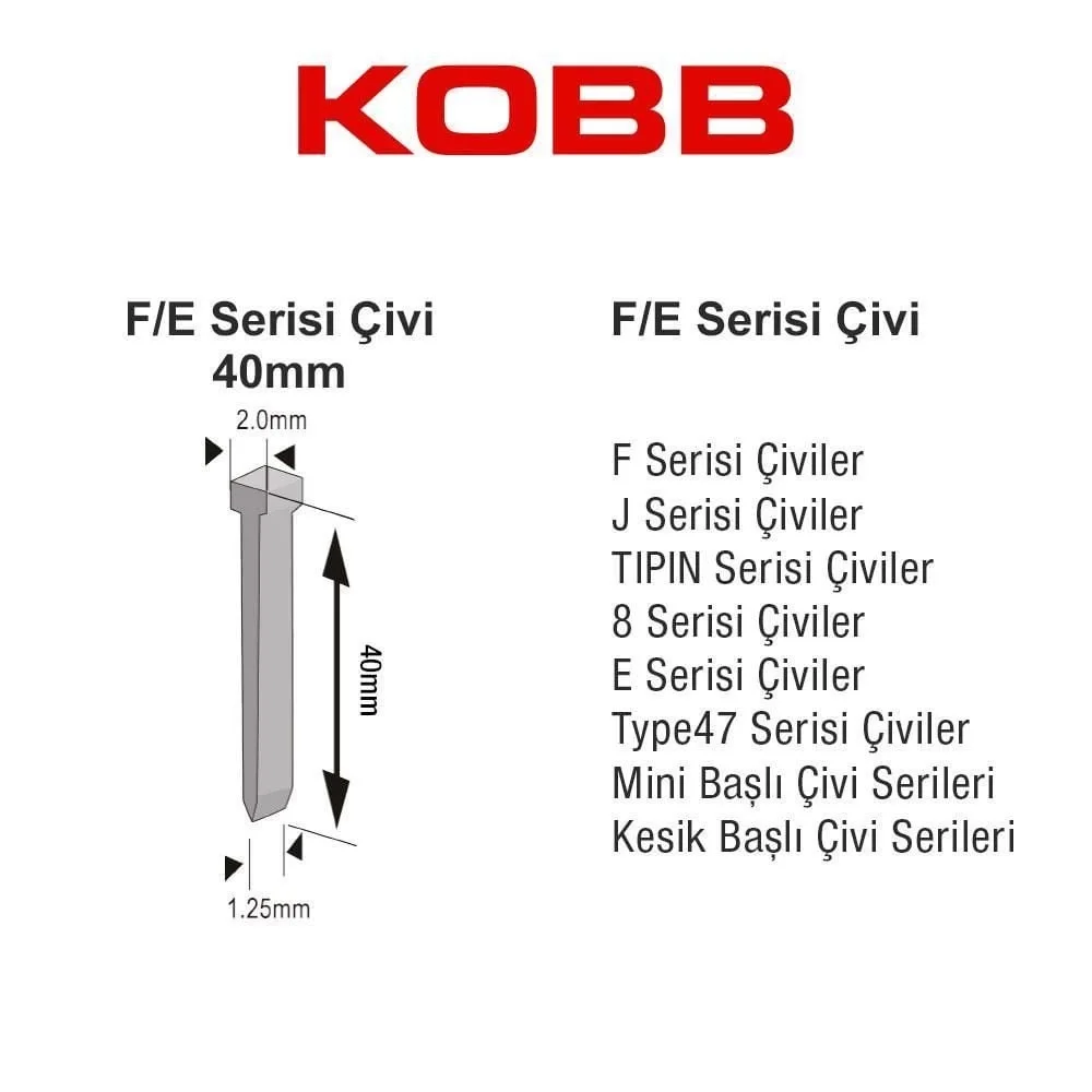 İthalat® Kobb KBZ40F 40 mm 2500 Adet Çivi
