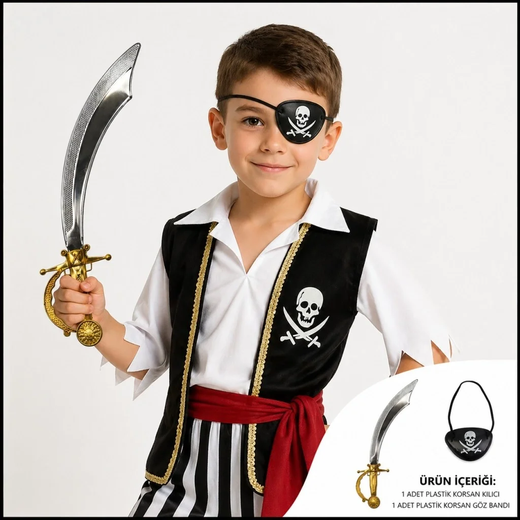İthalat® Korsan Kılıç ve Göz Bandı Seti Parlak (Çocuk &amp; Yetişkin Uyumlu)