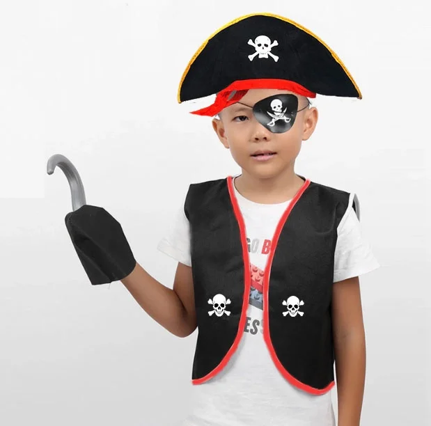 İthalat® Korsan Yelek + Şapka + Kanca + Maske Çocuk Boy 4-6 Yaş