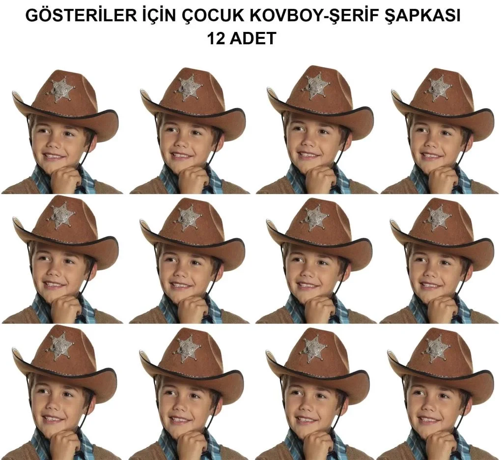 İthalat® Kovboy Şerif Şapkası Kahve 12 Adet - Kostüm, Parti ve Gösteri Şapkası