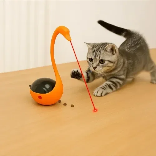 İthalat® Kuğu Şeklinde Lazerli ve Mama Hazneli Kedi Oyuncağı