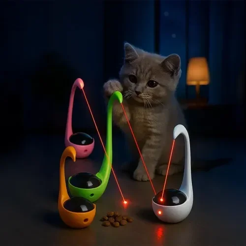 İthalat® Kuğu Şeklinde Lazerli ve Mama Hazneli Kedi Oyuncağı
