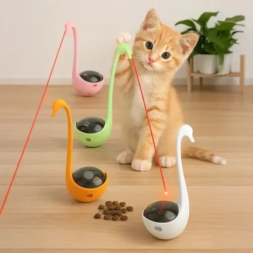 İthalat® Kuğu Şeklinde Lazerli ve Mama Hazneli Kedi Oyuncağı