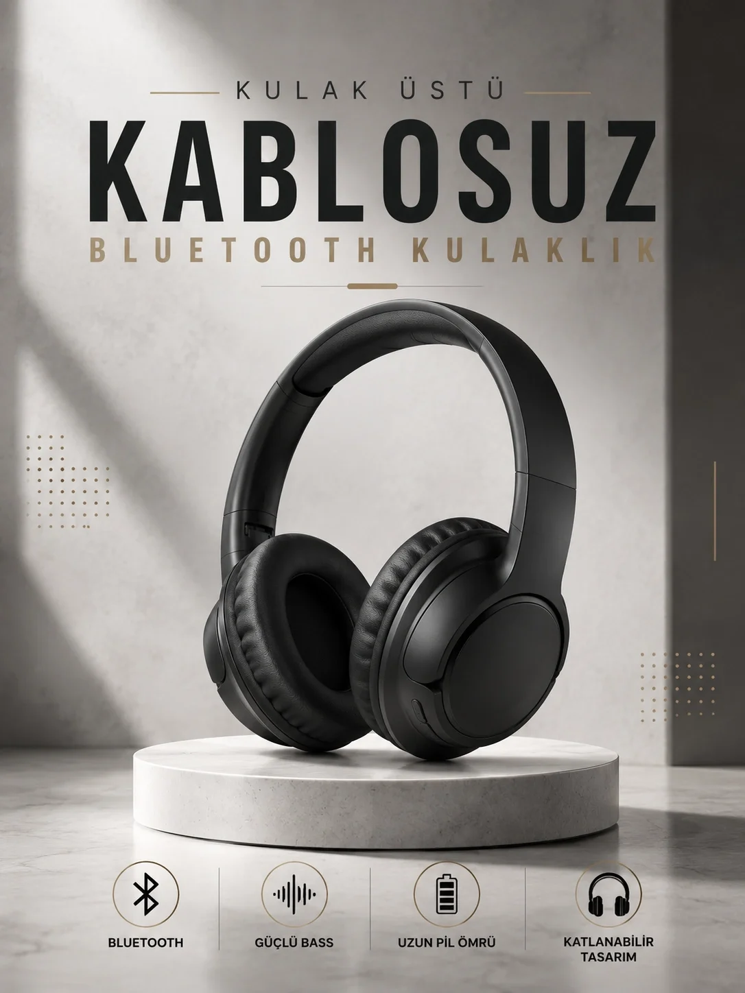 İthalat® Kulak Üstü Kablosuz Bluetooth Kulaklık Yüksek Ses Kaliteli ANC Özelliği