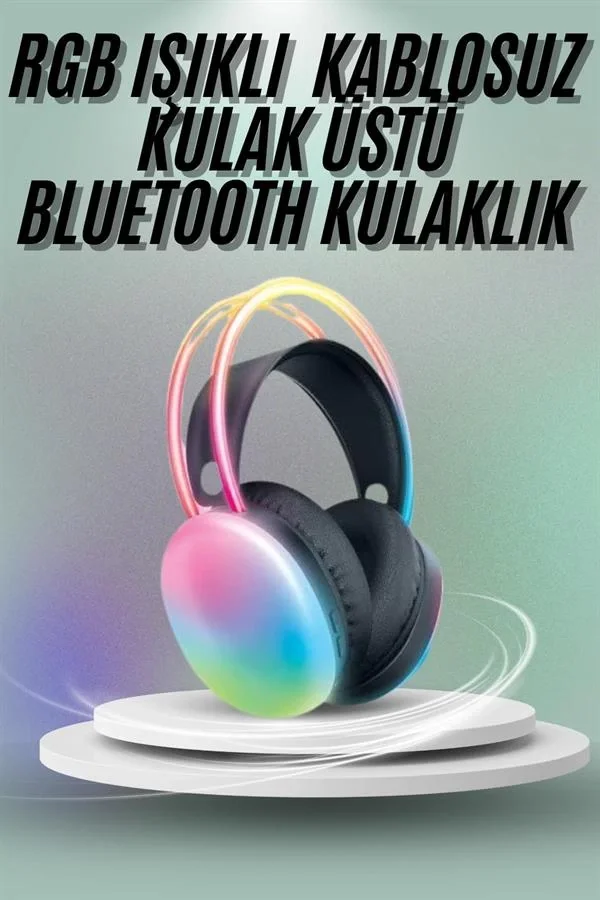İthalat® Kulak Üstü Kablosuz Bluetooth Kulaklık Unısex Renkli Işıklı Kulaklık