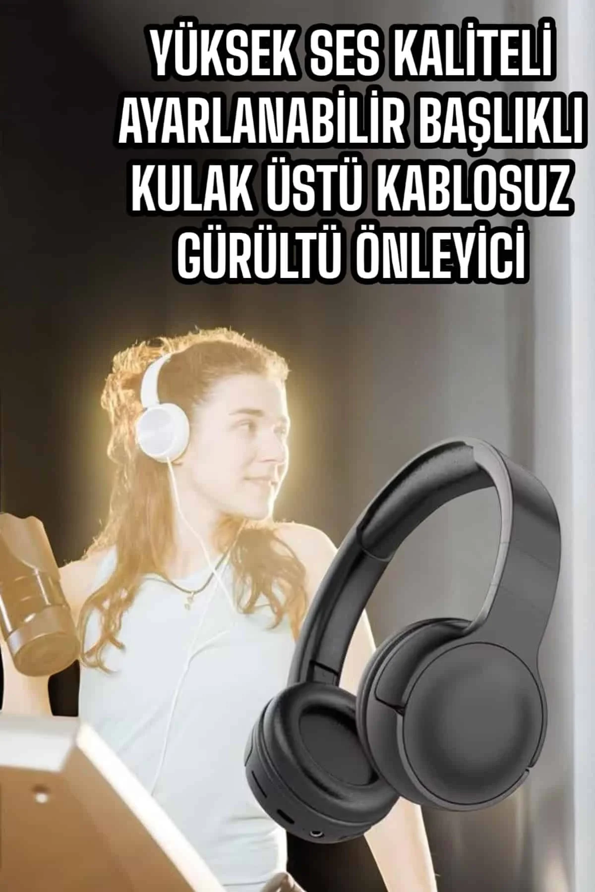 İthalat® Kulak Üstü Kablosuz Bluetooth Kulaklık Gürültü Önleyici Uzun Şarj Süreli