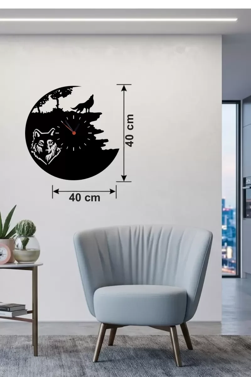 İthalat® Kurt Temalı Lazer Kesim Ahşap Duvar Saati - 40x40 cm Dekoratif İthalat® Kurt Temalı Lazer Kesim Ahşap Duvar Saati - 40x40 cm Dekoratif
