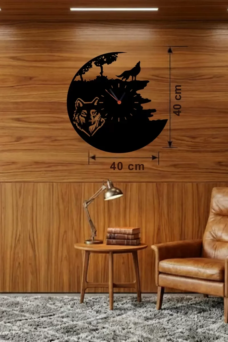 İthalat® Kurt Temalı Lazer Kesim Ahşap Duvar Saati - 40x40 cm Dekoratif İthalat® Kurt Temalı Lazer Kesim Ahşap Duvar Saati - 40x40 cm Dekoratif