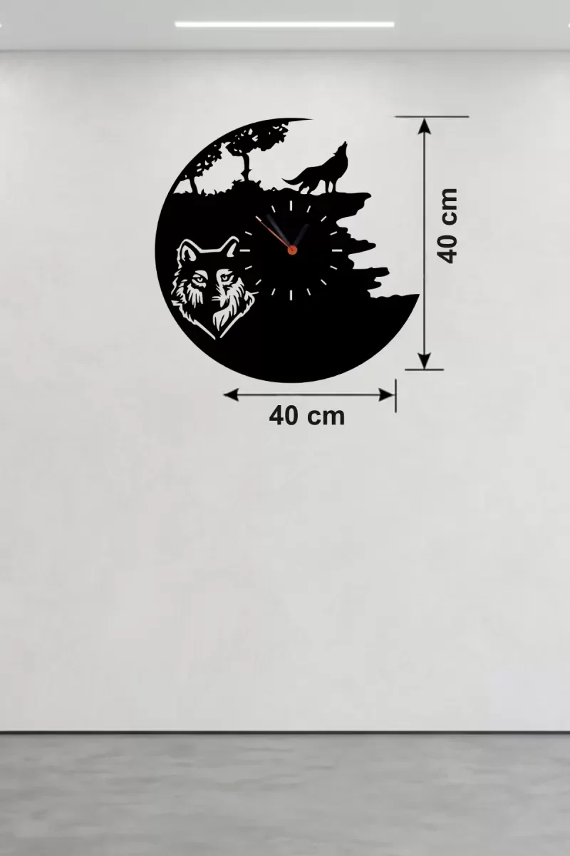 İthalat® Kurt Temalı Lazer Kesim Ahşap Duvar Saati - 40x40 cm Dekoratif İthalat® Kurt Temalı Lazer Kesim Ahşap Duvar Saati - 40x40 cm Dekoratif