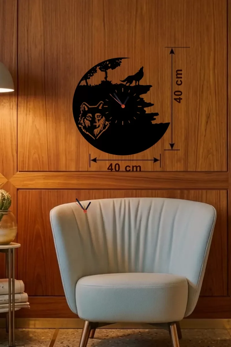 İthalat® Kurt Temalı Lazer Kesim Ahşap Duvar Saati - 40x40 cm Dekoratif İthalat® Kurt Temalı Lazer Kesim Ahşap Duvar Saati - 40x40 cm Dekoratif