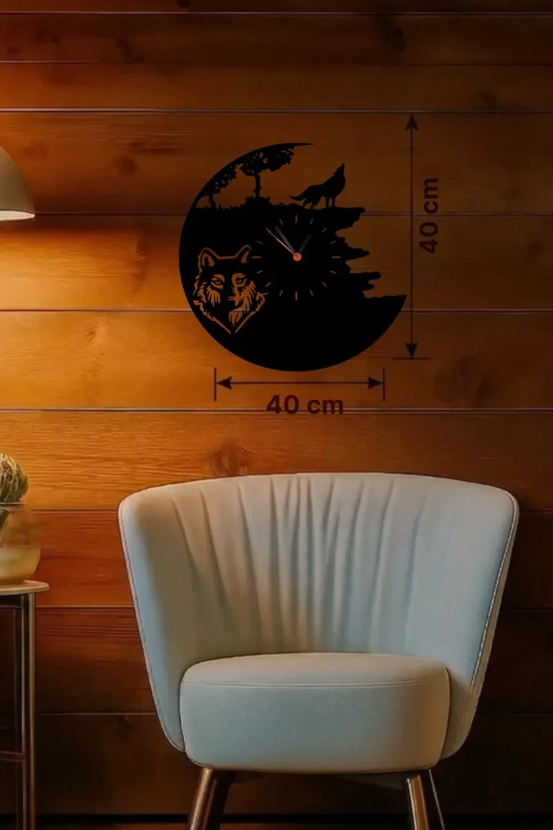 İthalat® Kurt Temalı Lazer Kesim Ahşap Duvar Saati - 40x40 cm Dekoratif İthalat® Kurt Temalı Lazer Kesim Ahşap Duvar Saati - 40x40 cm Dekoratif