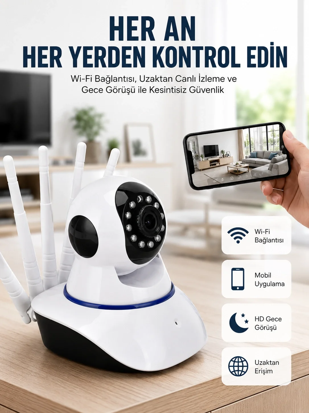 İthalat® LED Aydınlatmalı 5 Antenli Motorlu 1080P Wifi Kamera Sensörlü Yeni Nesil