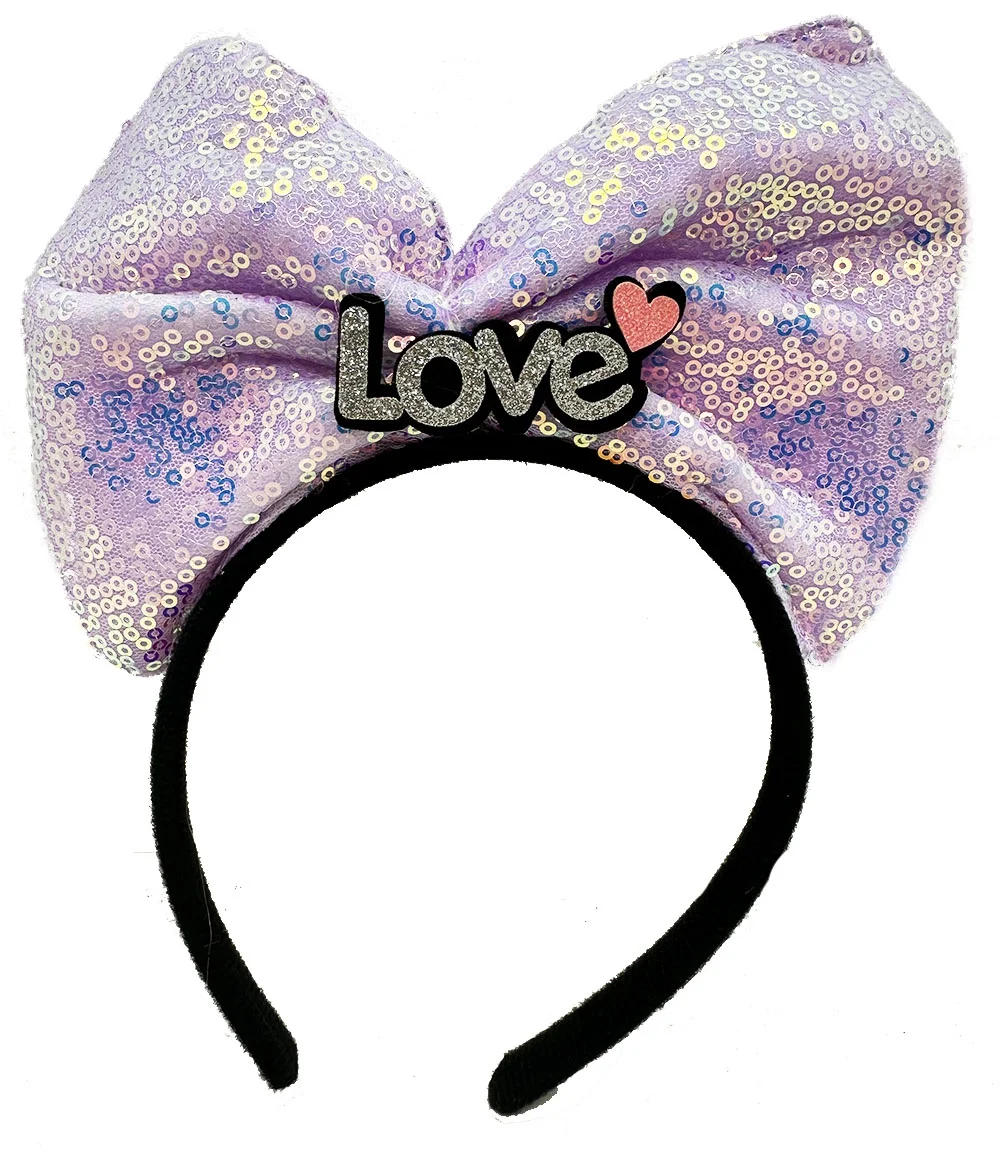 İthalat® Led Işıklı 3 Farklı Fonksiyonda Yanan Gümüş Love Yazılı Lila Fiyonk Taç 20X17 cm