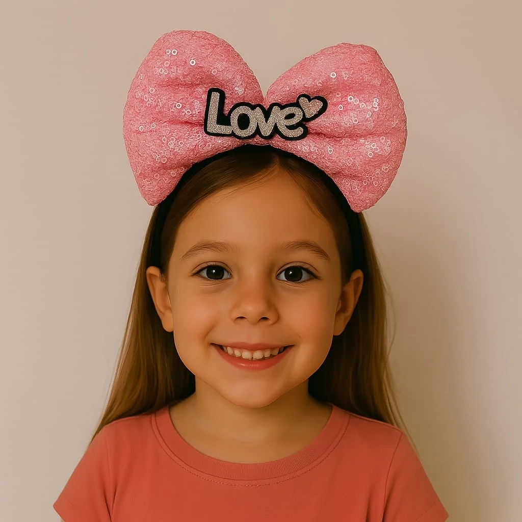 İthalat® LED Işıklı Love Yazılı Fuşya Fiyonk Taç – Kız Çocuk Parti Tacı