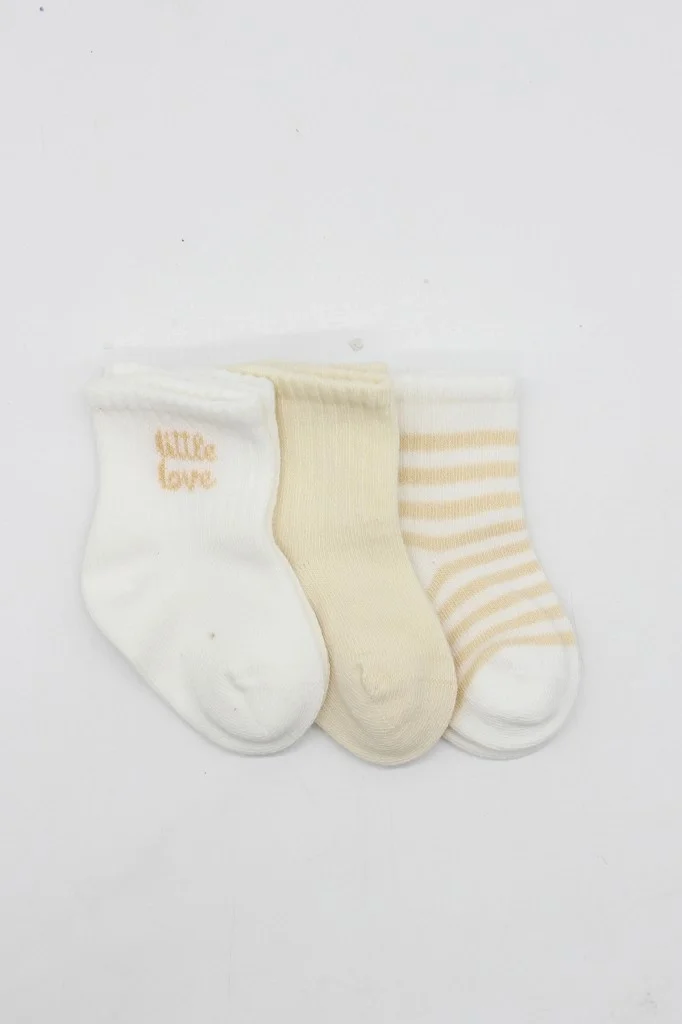 İthalat® Little Love Girl 3'lü Penye Soket Çorap 10137 Ekru