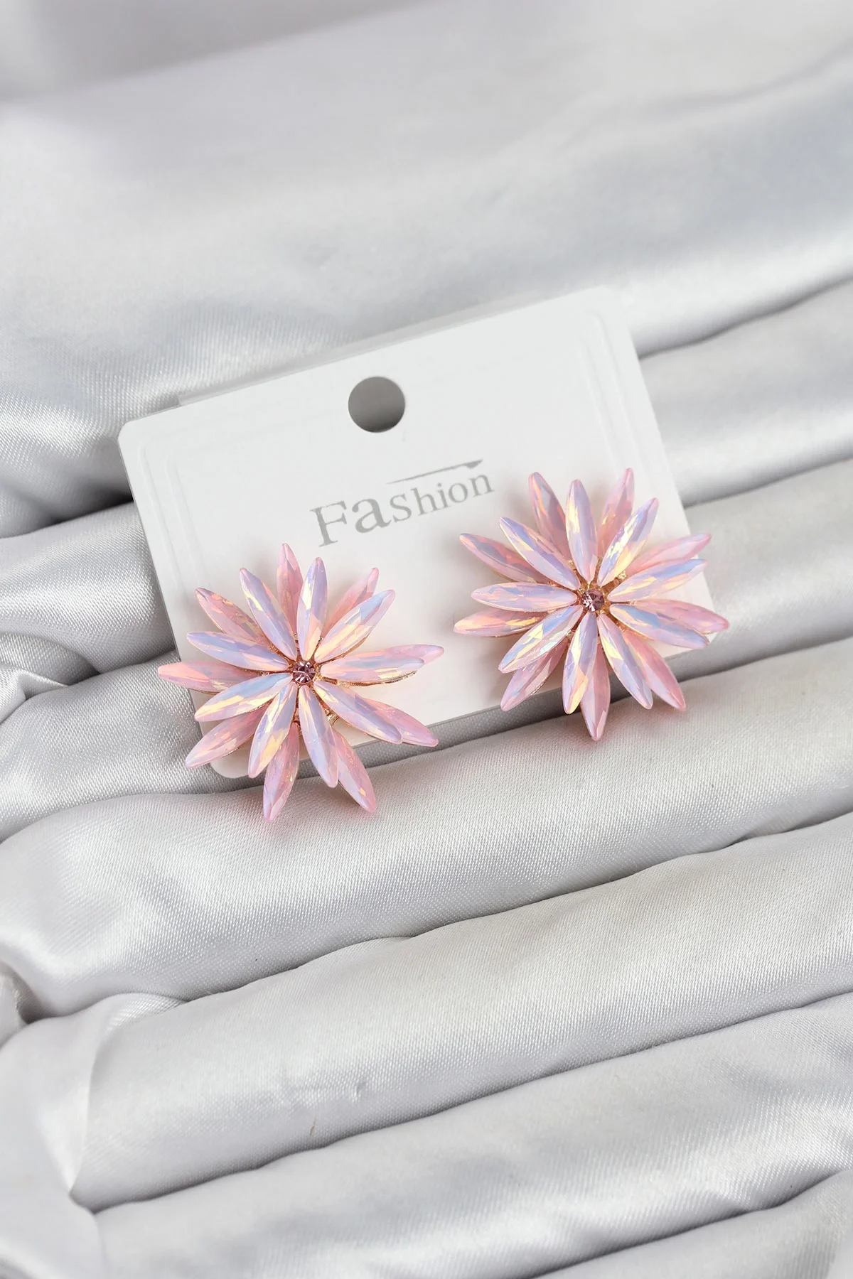 İthalat® Lotus Model Pembe Renk Kristal Taşlı Kadın Küpe