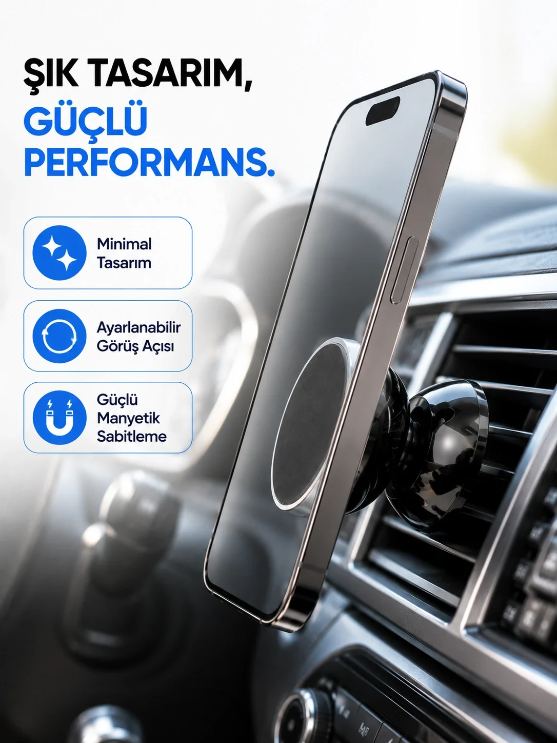 İthalat® Manyetik Araç İçi Telefon Tutucu Güçlü Mıknatıslı