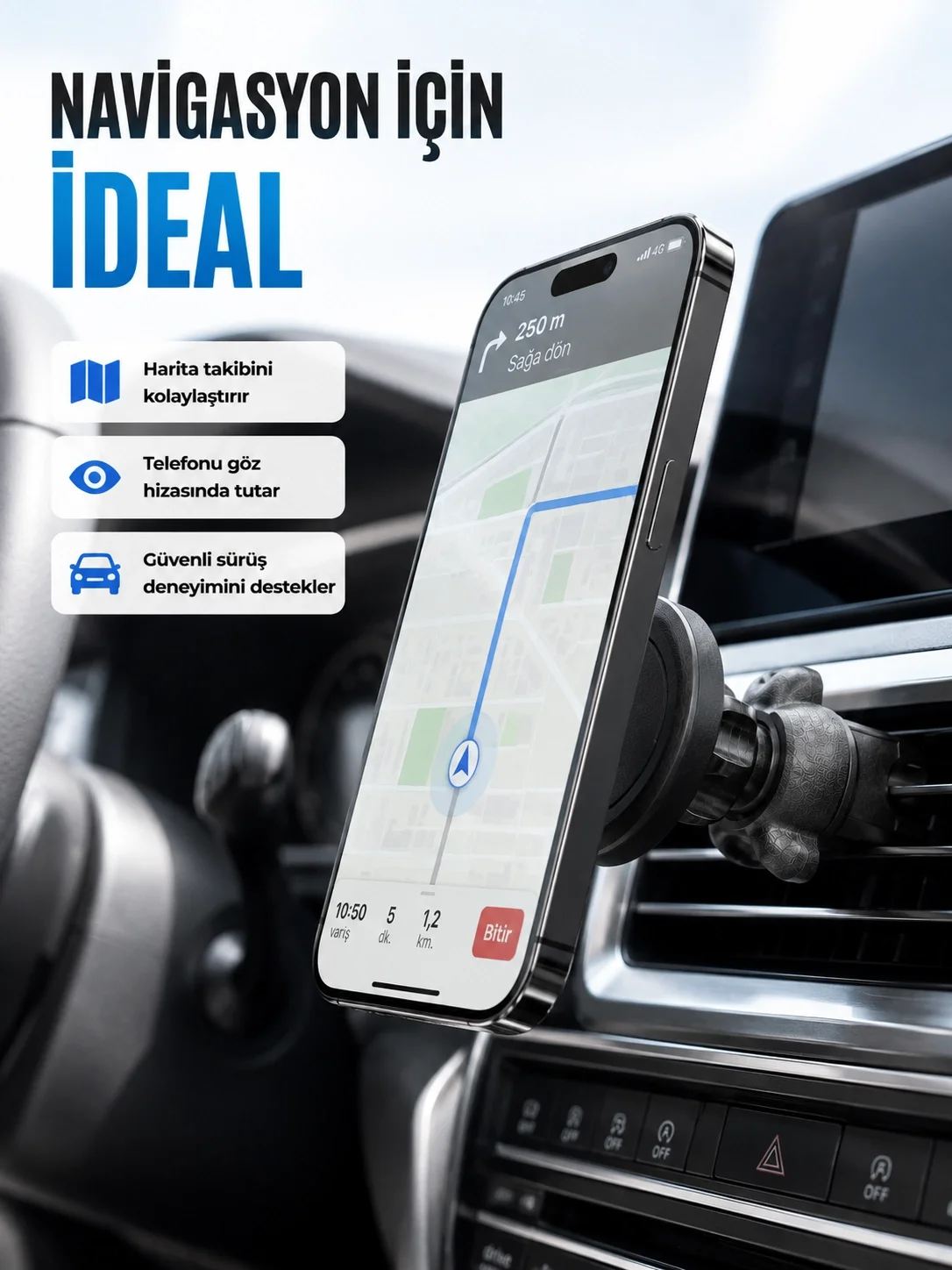 İthalat® Manyetik Araç Telefon Tutucu Güçlü Mıknatıslı Havalandırma Aparatı