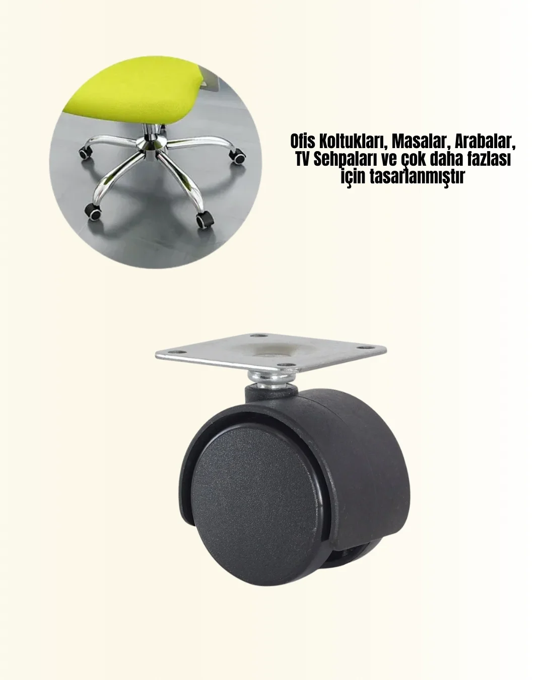 İthalat® Masa ve Koltuk İçin Kilitsiz Tekerlek Seti 6 cm