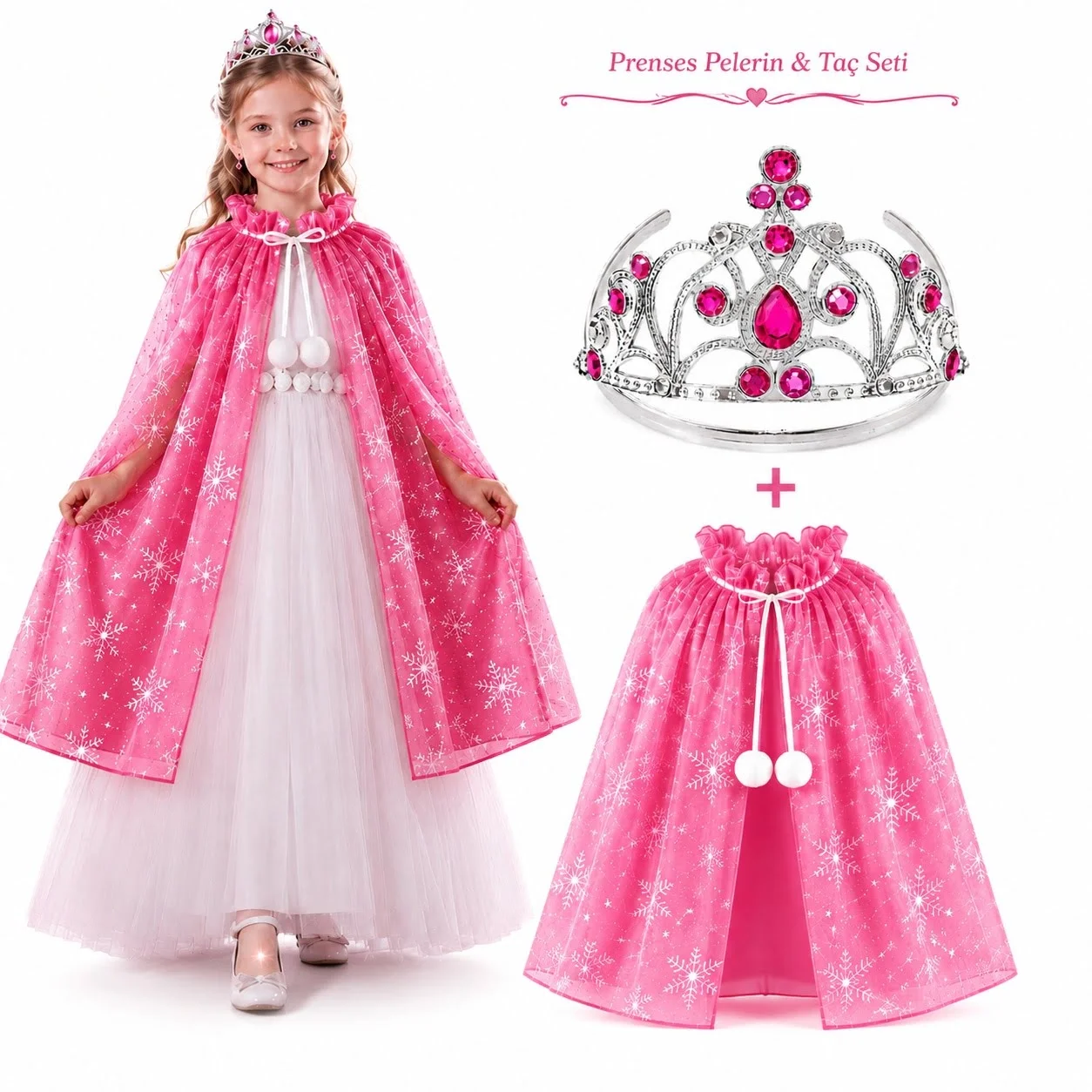 İthalat® Masal Prensesi Pembe Pelerin ve Taç Seti (85 cm) İthalat® Masal Prensesi Pembe Pelerin ve Taç Seti (85 cm)