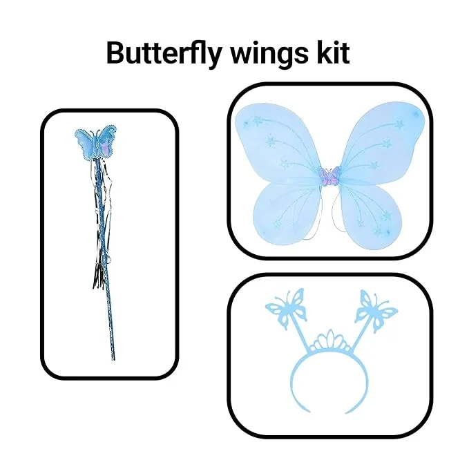 İthalat® Mavi Erkek-Kız Seti – 50 cm Kanadı, Taç ve Asa