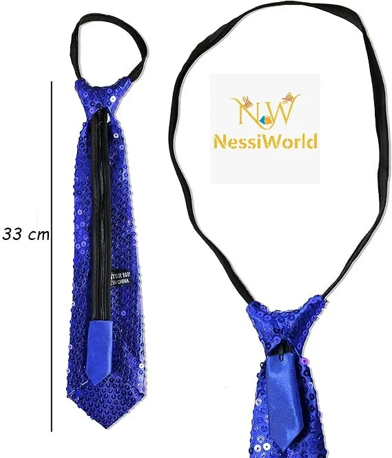 İthalat® Mavi Pul Payetli Işıltılı Parti Kravatı 33 cm
