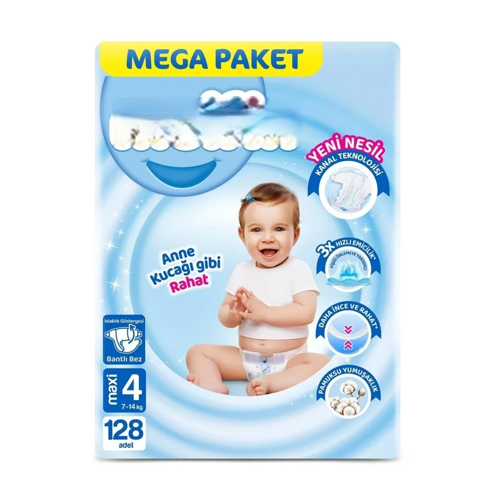 İthalat® Mega Paket Bebek Bezi 4 Beden 7-14 Kg 128 Adet