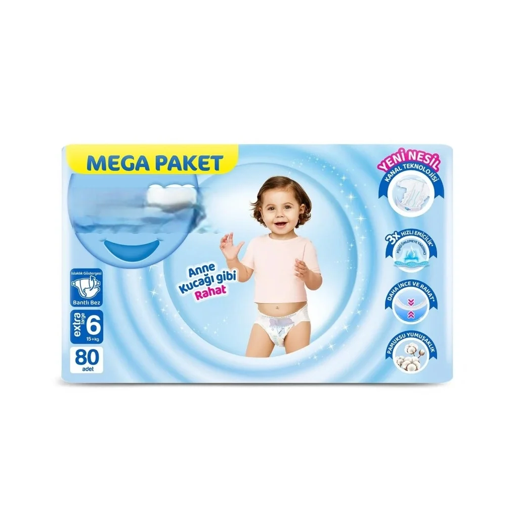 İthalat® Mega Paket Bebek Bezi 6 Beden 15+ Kg 80 Adet