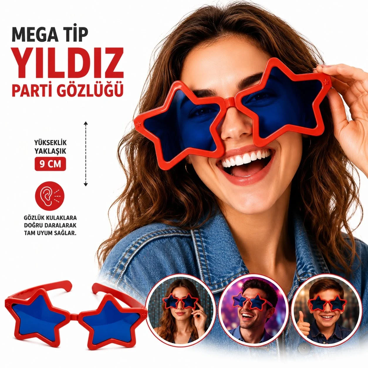 İthalat® Mega Tip Yıldız Parti Gözlüğü Kırmızı Renk Fiyatı, Yorumları ve Özellikleri