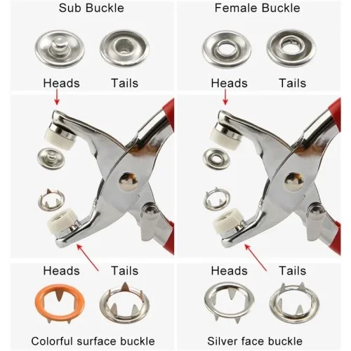 İthalat® Metal Çıtçıt Düğme Pensesi ve 25 Set Düğme Takımı