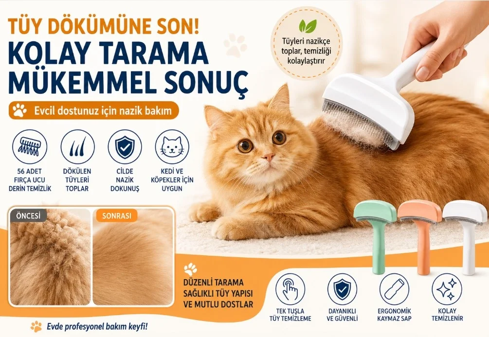 İthalat® Metal Uçlu Evcil Hayvan Tüy Toplama Tarağı