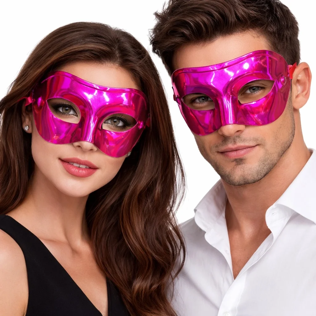 İthalat® Metalize Parlak Parti Maskesi Pembe Renk 16x7 cm