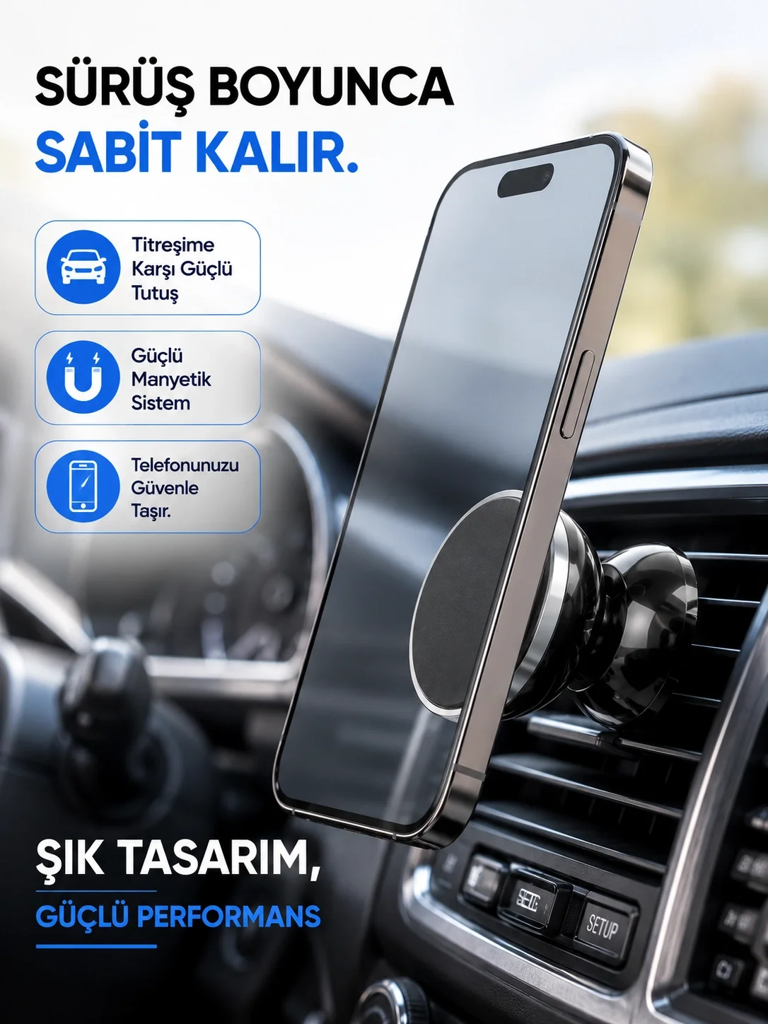 İthalat® Mıknatıslı Araç İçi Telefon Tutucu Havalandırma Izgarasına Takımına Uygun