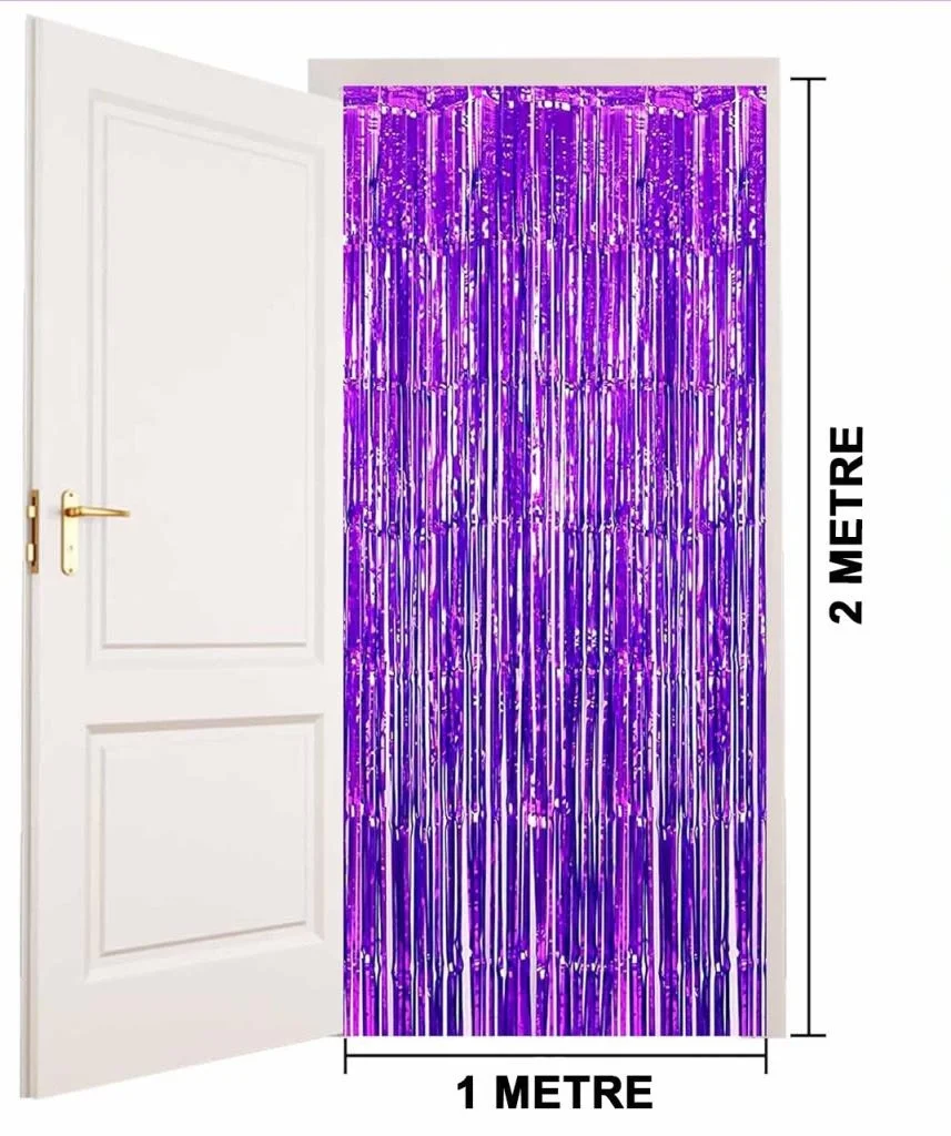 İthalat® Mor Renk Ekstra Metalize Parlak Saçaklı Arka Fon Perde İthal  1x2 Metre