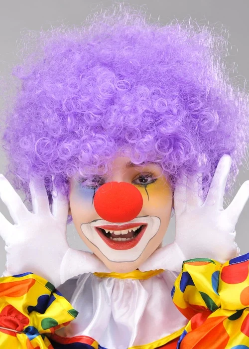İthalat® Mor Renk Kıvırcık Afro Bonus Peruk Takma Saç ve Kırmızı Burun Seti