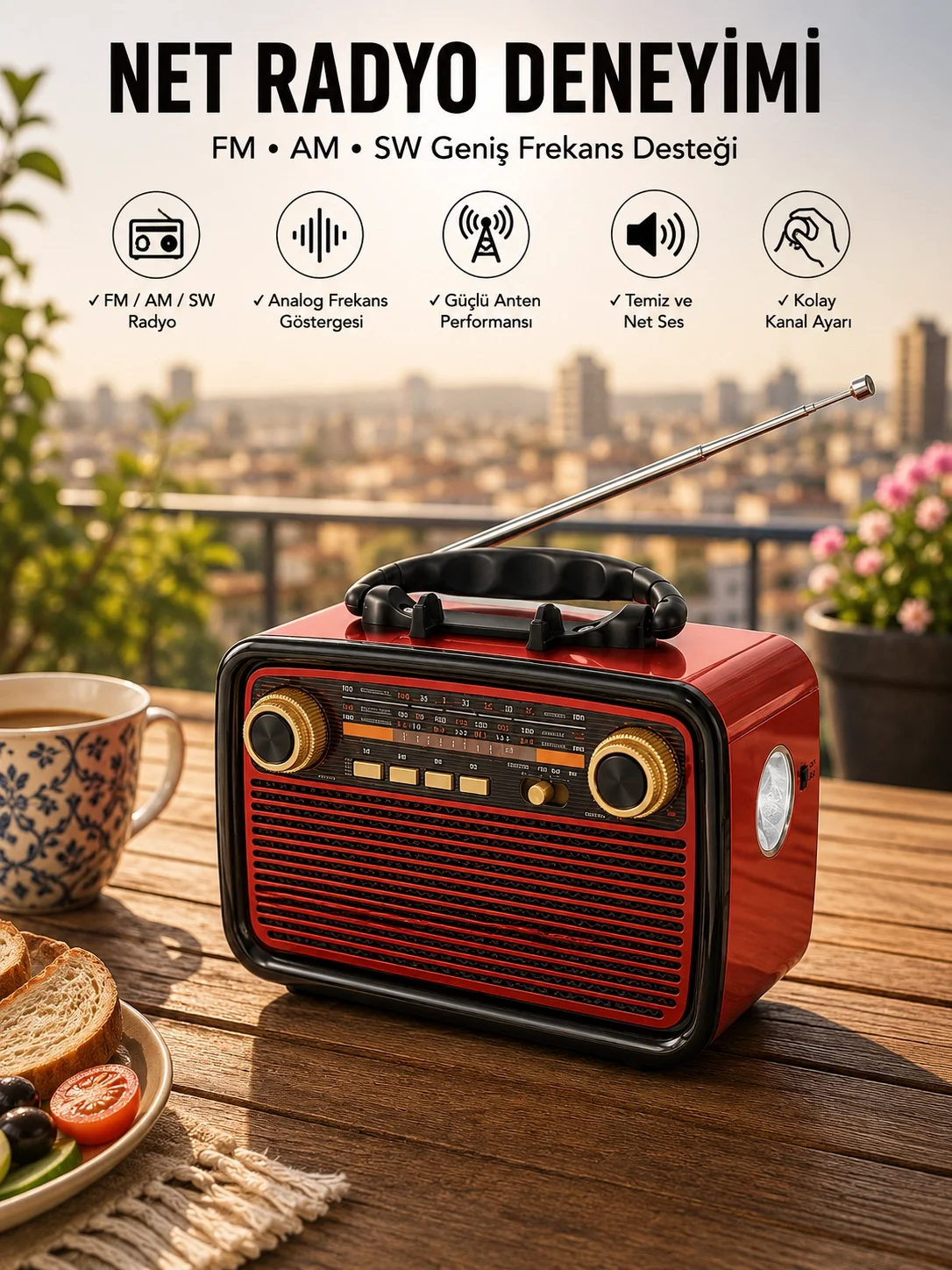 İthalat® Müzik Kutusu Bluetooth Bağlantılı El Fenerli Nostaljik Tasarım Radyo