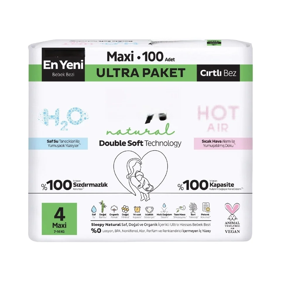 İthalat® Natural Double Soft Bebek Bezi Ultra Paket 4 Beden 100 Adet