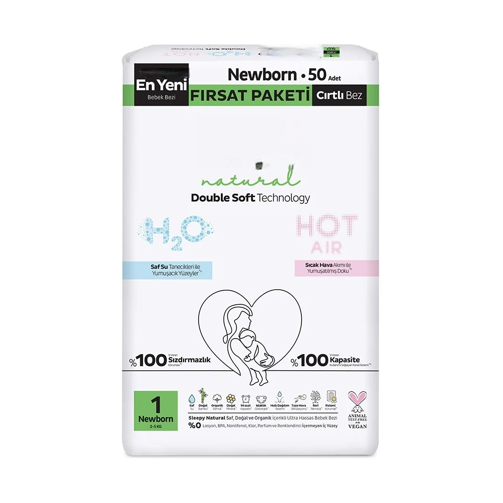 İthalat® Natural Double Soft Bebek Bezi Fırsat Paketi 1 Beden 50 Adet