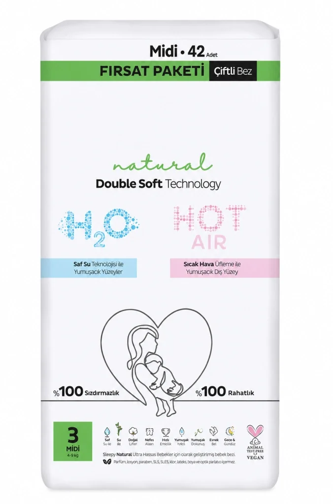 İthalat® Natural Double Soft Bebek Bezi Fırsat Paketi 3 Beden 42 Adet