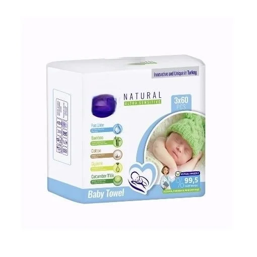 İthalat® Natural Islak Havlu Mendil 3x60 180 Yaprak