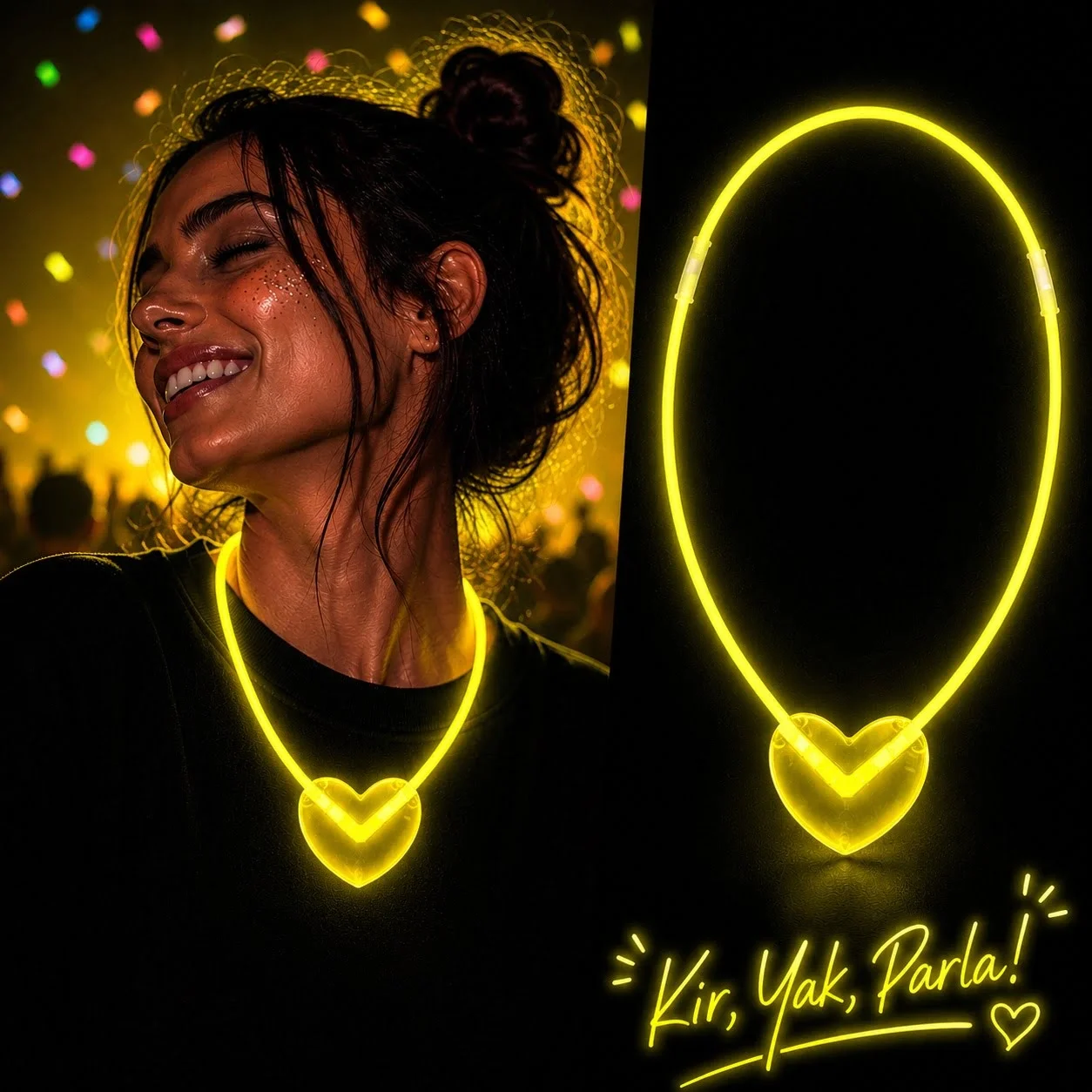 İthalat® Neon Işıklı Fosforlu Kalp Parti Kolyesi Sarı Renk İthalat® Neon Işıklı Fosforlu Kalp Parti Kolyesi Sarı Renk