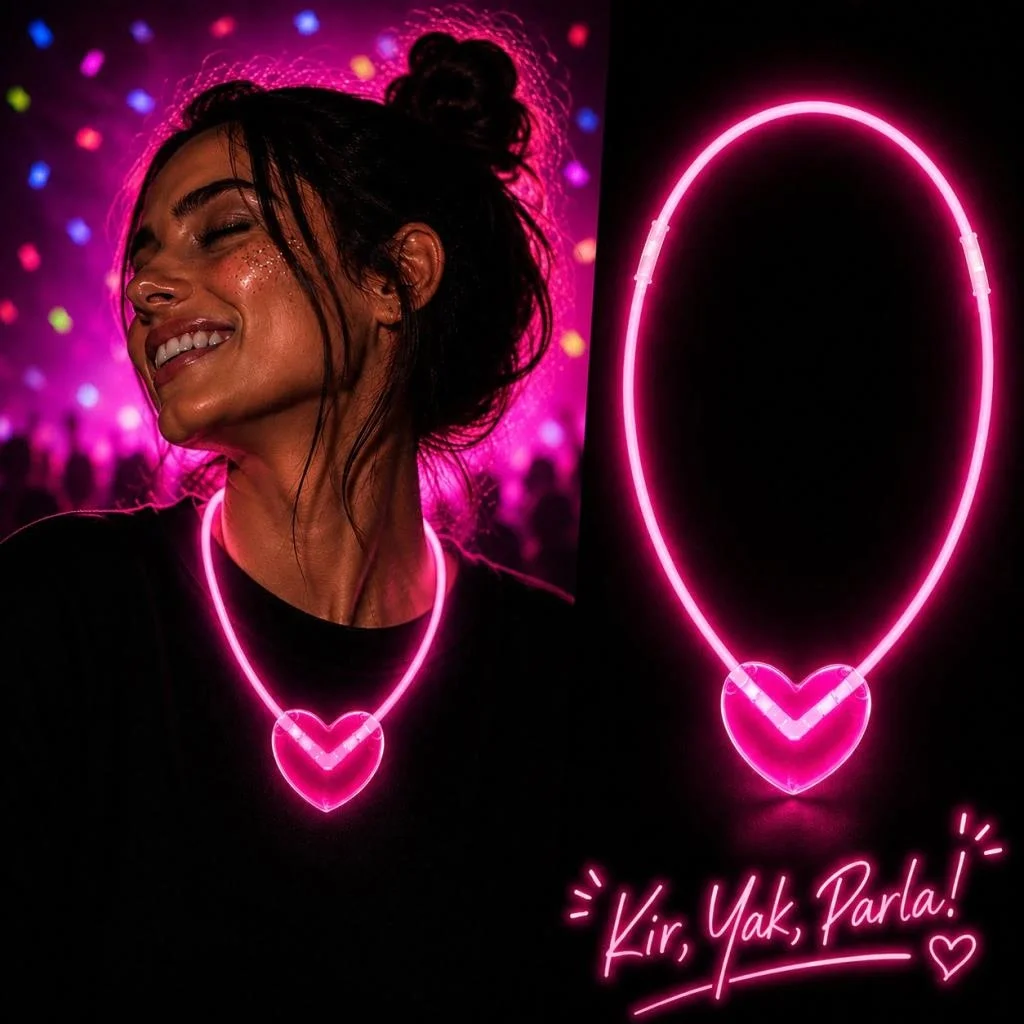 İthalat® Neon Işıklı Fosforlu Kalp Parti Kolyesi Pembe Renk